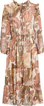 Julia Jordan Long Sleeve Tiered Chiffon Midi Dress