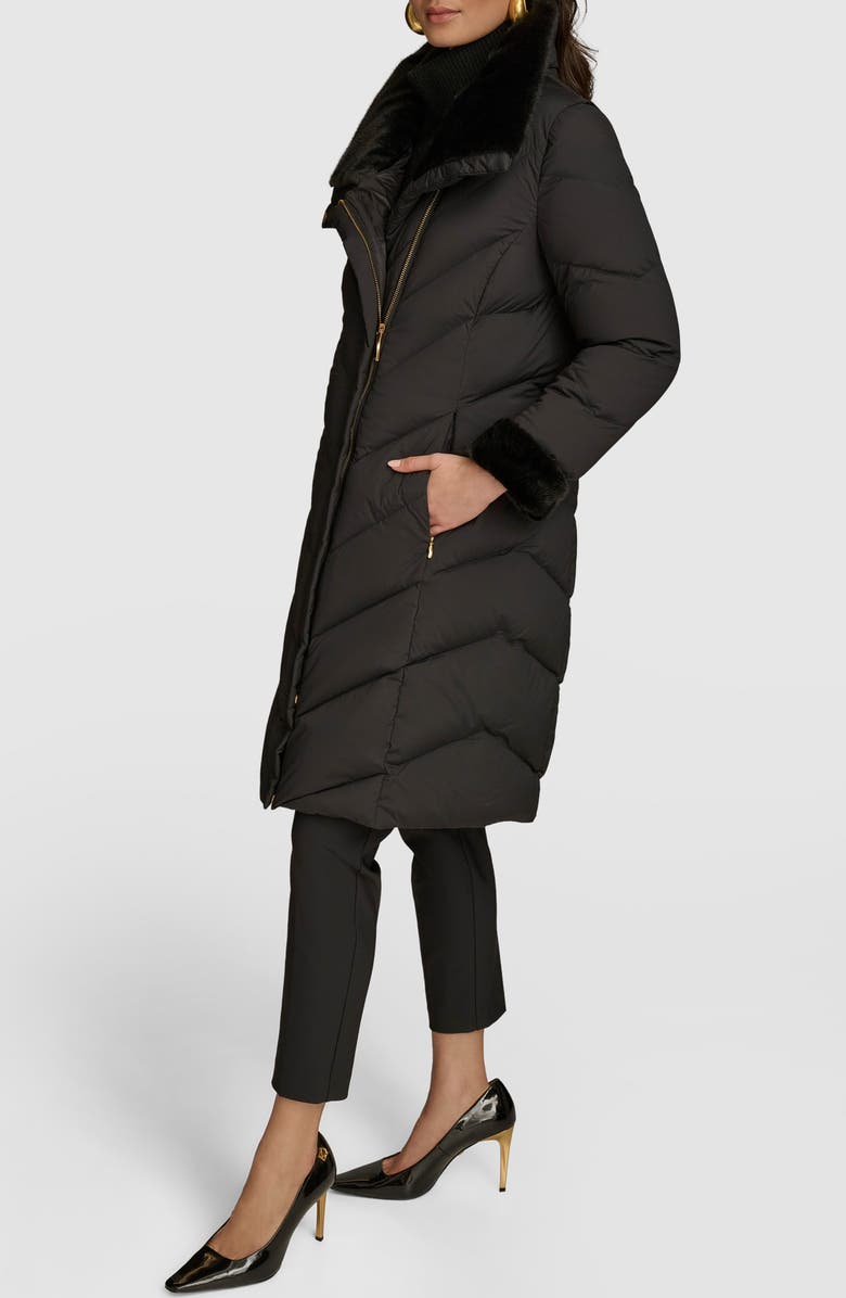 Donna Karan New York Water Resistant Chevron Down Puffer Coat, Alternate, color, Black