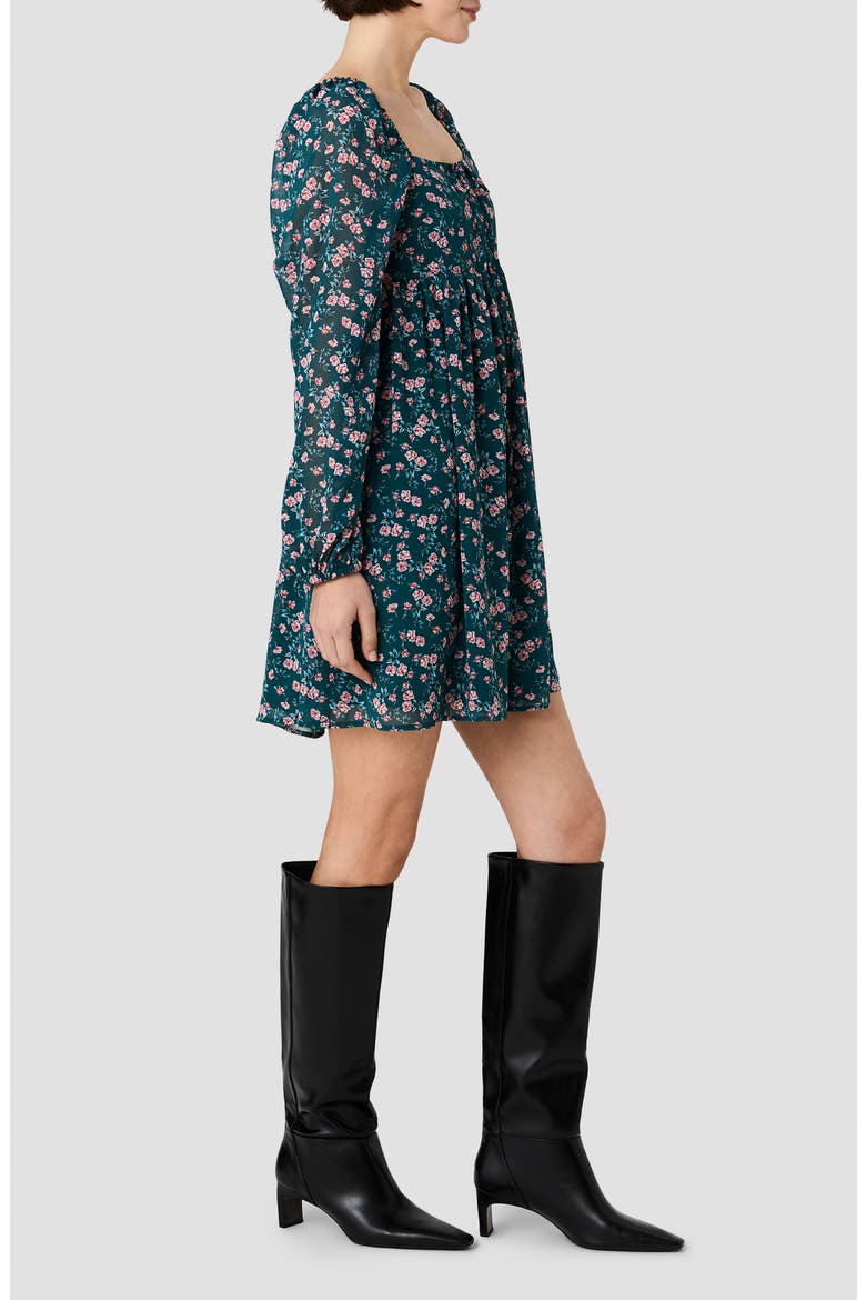 Marina Lucia Floral Chiffon Minidress, Alternate, color, DEEP TEAL LUCIA FLEUR MULTI