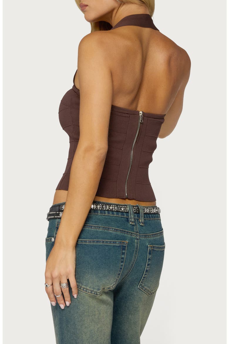 Esmerela Bandage Crop Halter Top, Alternate, color, BROWN