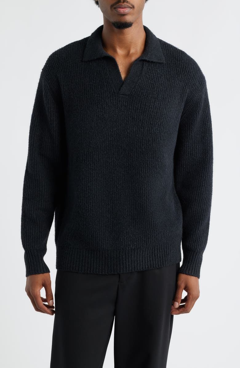 Open Edit Johnny Collar Polo Sweater, Main, color, Black Caviar