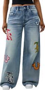 True Religion Jessie Patch High Waist Baggy Wide Leg Jeans