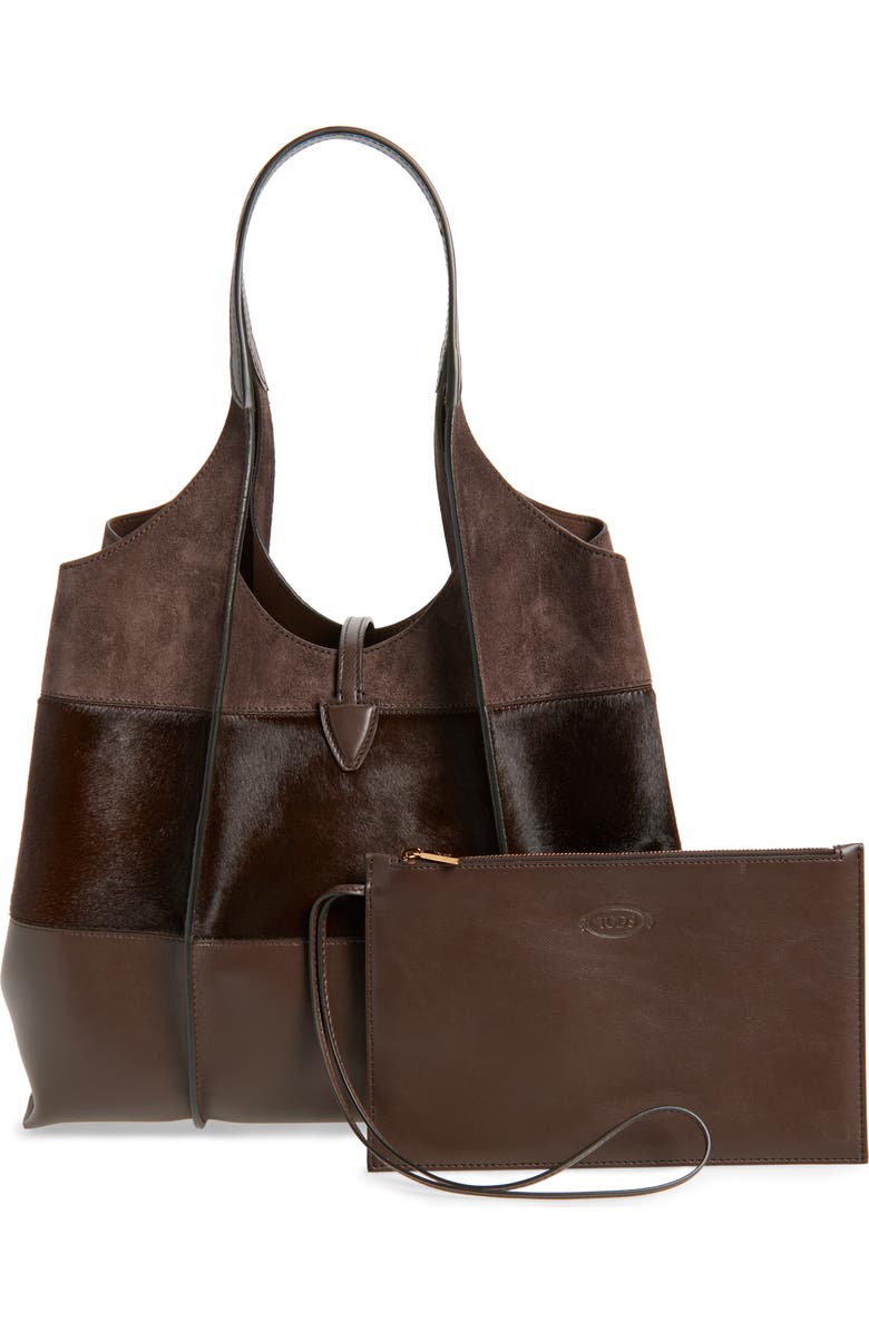 Tod's Medium TSB Suede & Genuine Calf Hair Tote, Alternate, color, Marr Rock/ Caffe/ Marr Afr