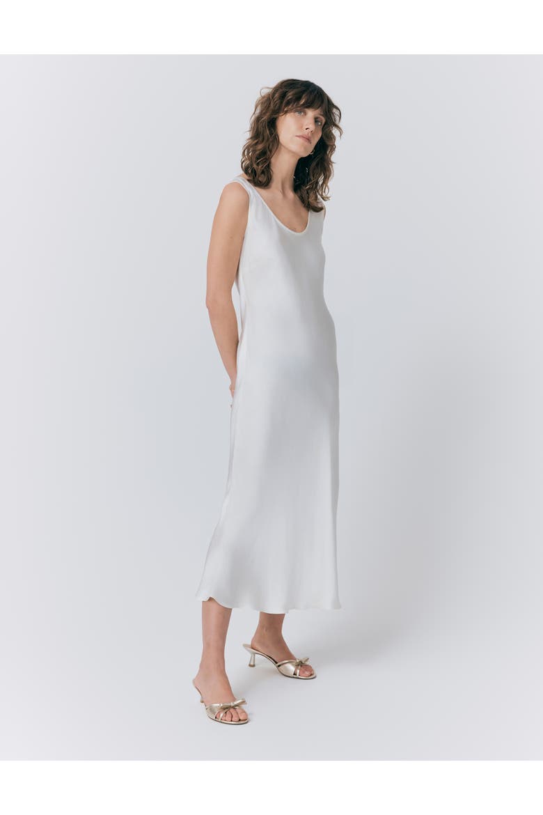 Palm Satin Midi Slip Dress, Main, color, Ivory