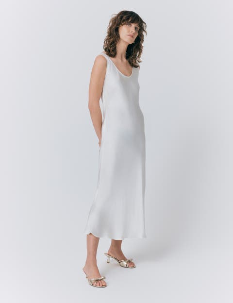 Palm Satin Midi Slip Dress
