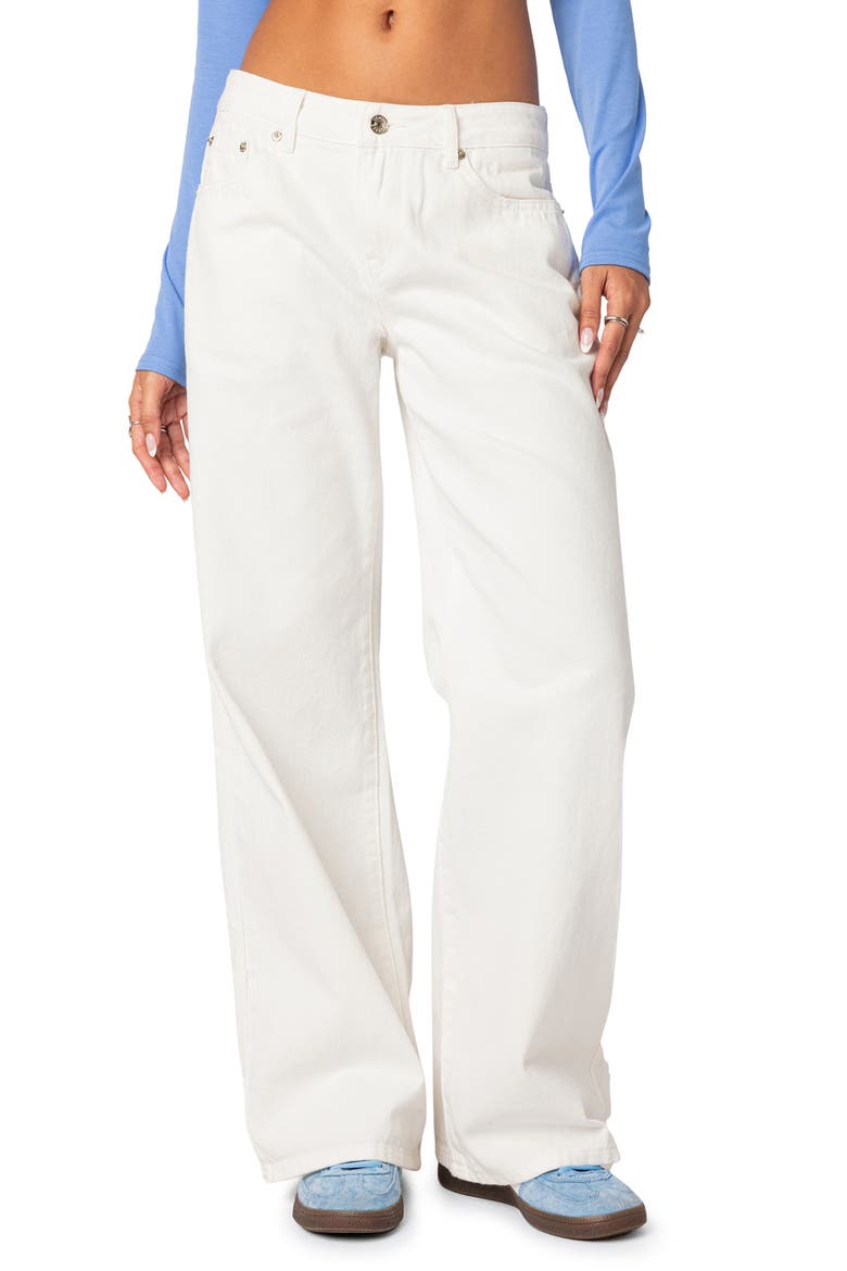 Roman Slouchy Low Rise Wide Leg Jeans, Main, color, WHITE