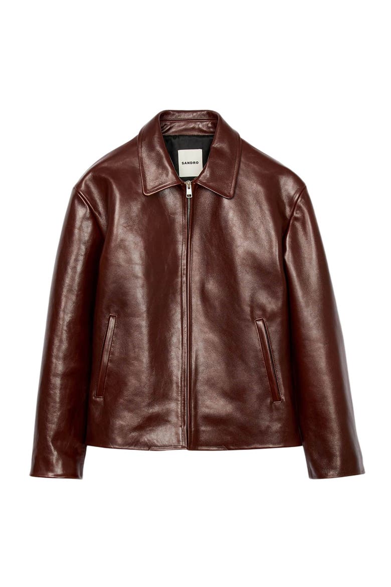 Classic zip-up leather jacket, Alternate, color, Cognac