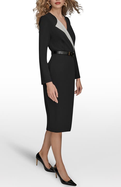 Donna Karan New York Asymmetric Collar Long Sleeve Dress In Multi