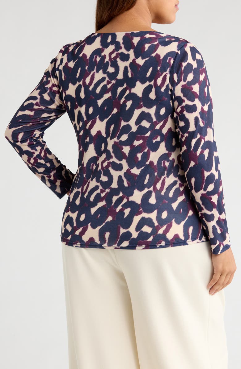 Tahari ASL Cowl Neck Top, Alternate, color, Navy/ Plum Leopard