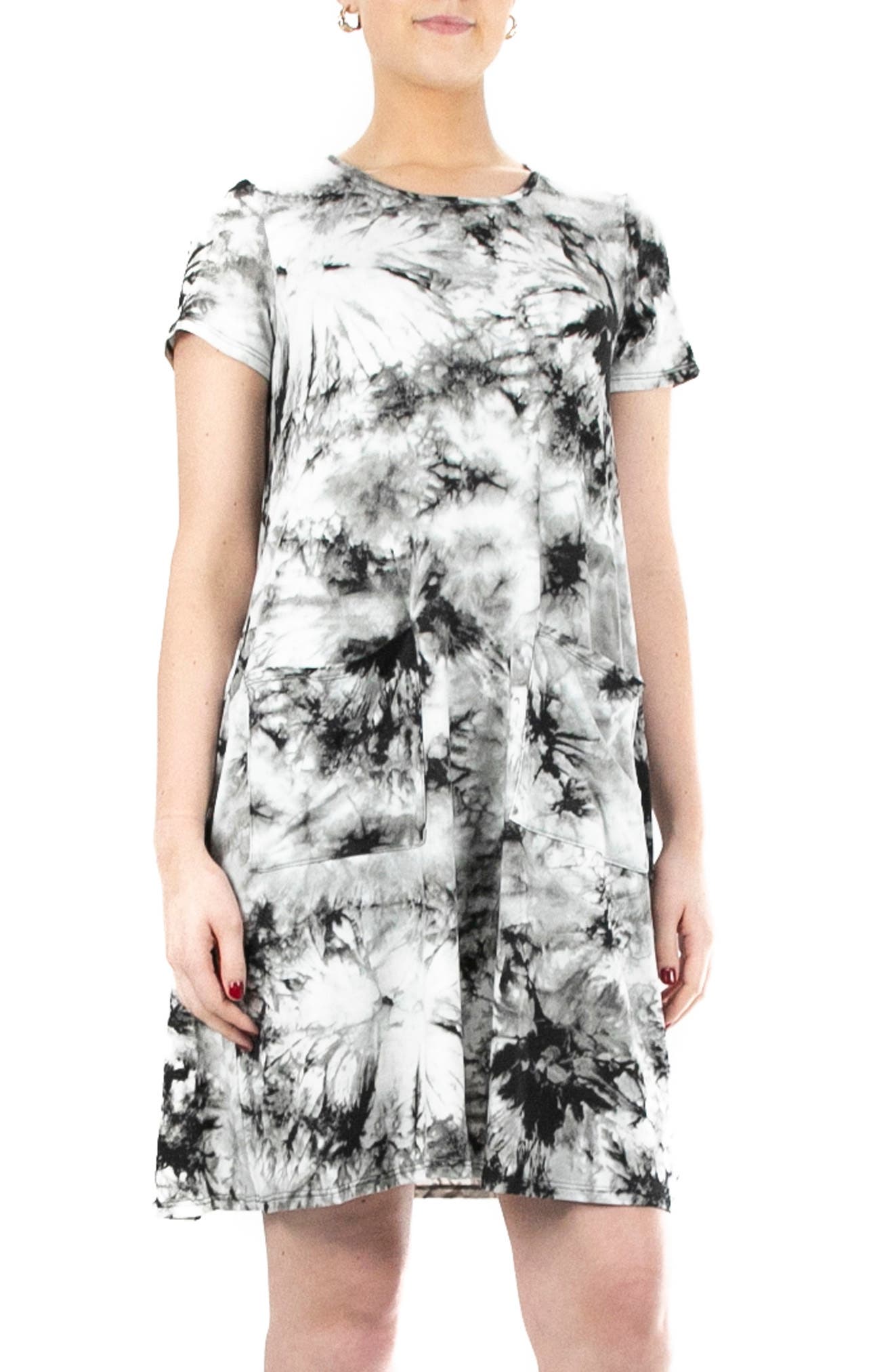 Nina Leonard Scoop Neck Tie-Dye Print Dress