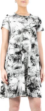 Nina Leonard Scoop Neck Tie-Dye Print Dress