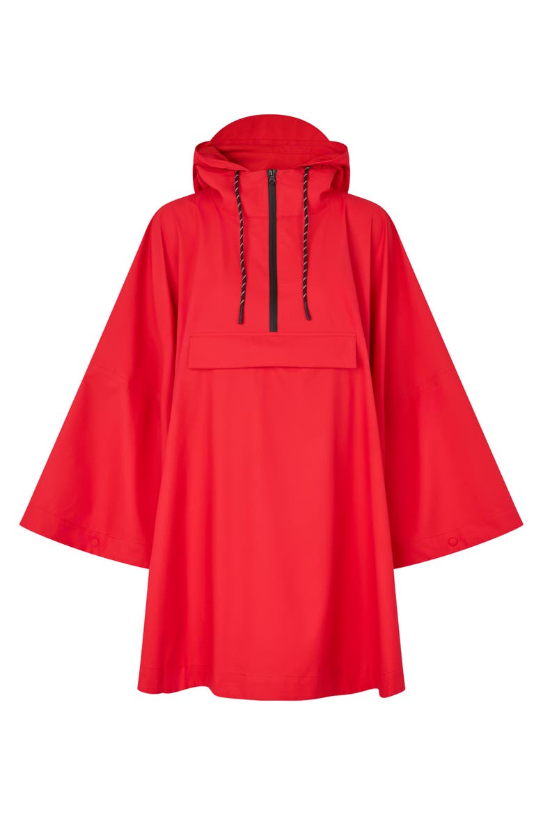 Zip-Front Hooded Poncho, Alternate, color, Poinsettia