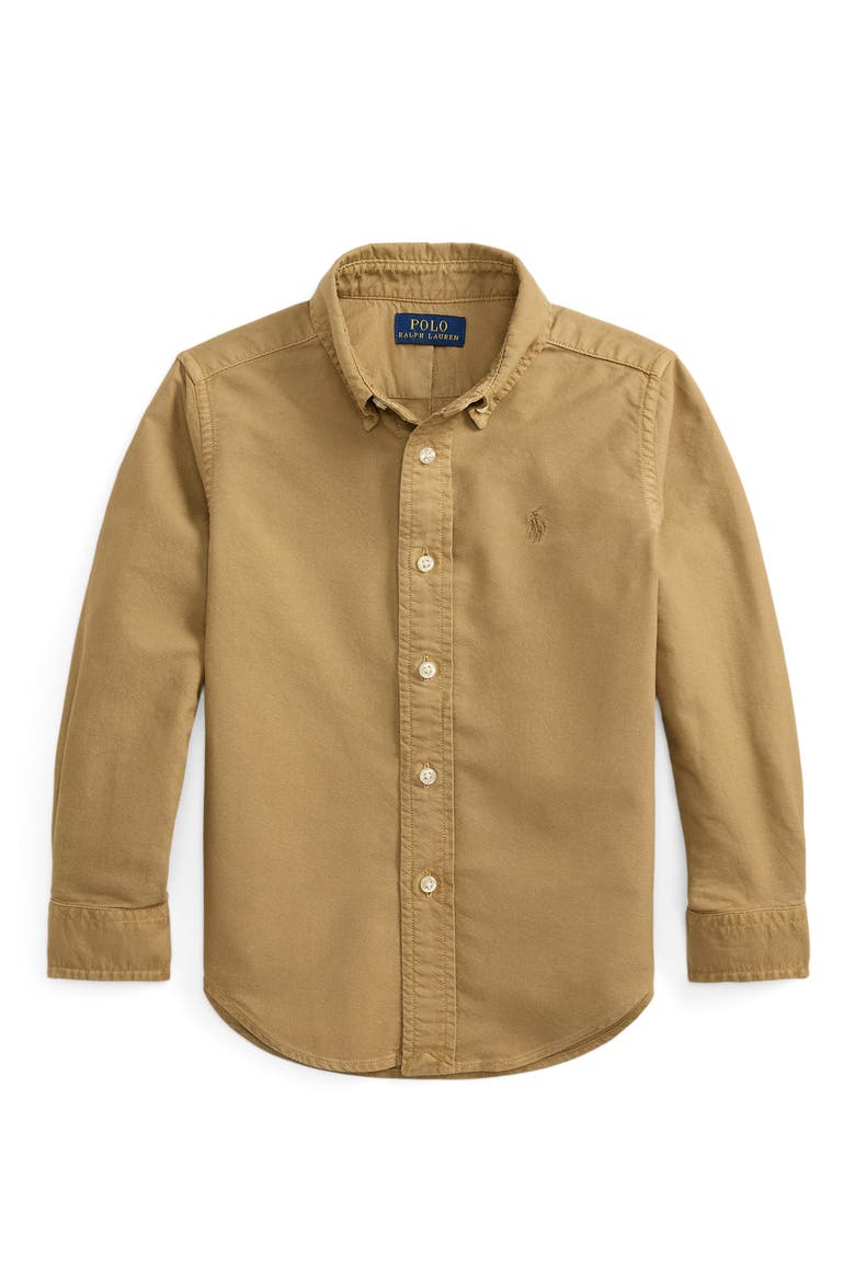 Kids' Long Sleeve Oxford Button-Down Shirt, Main, color, CAMEL