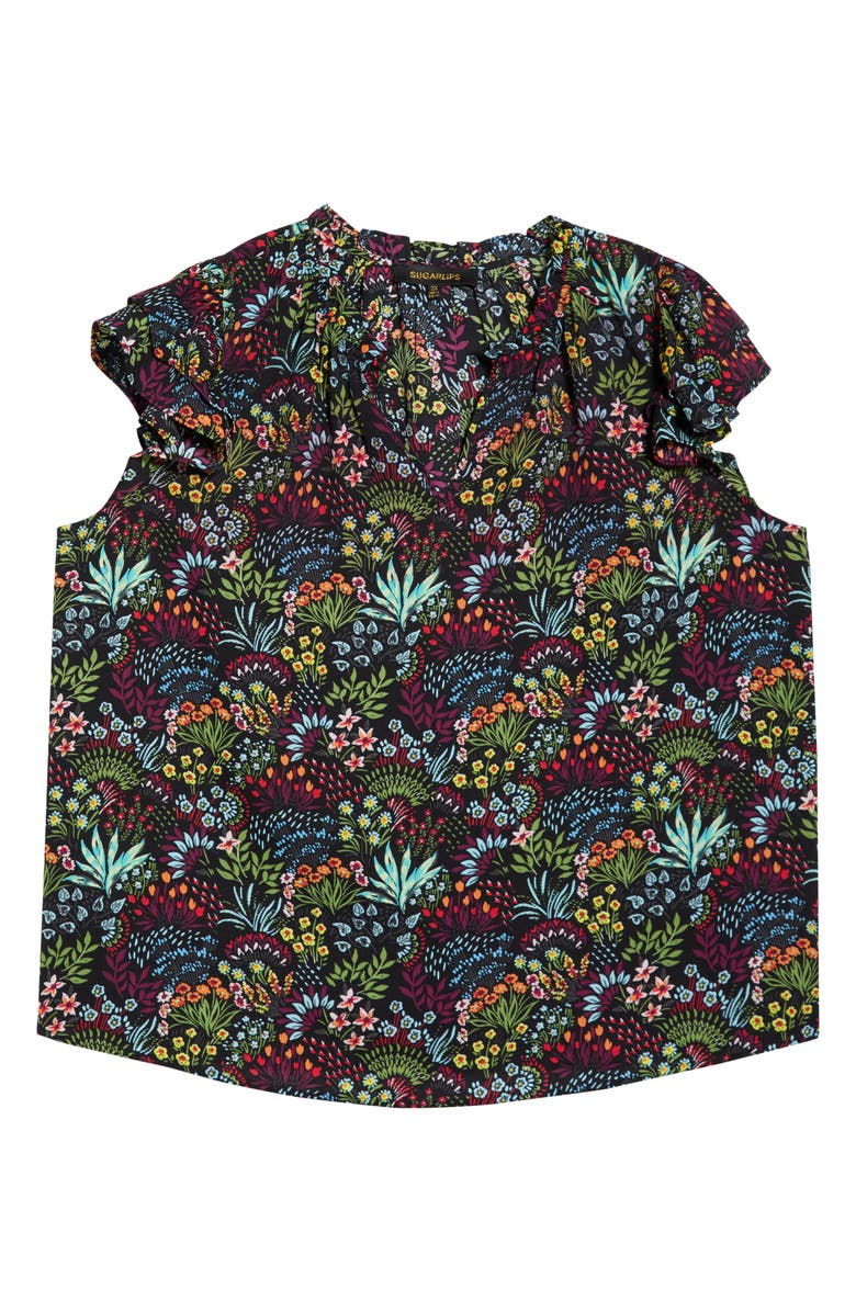 SUGARLIPS Yorbie Bellissima Floral Flutter Sleeve Top, Alternate, color, Black-Multi