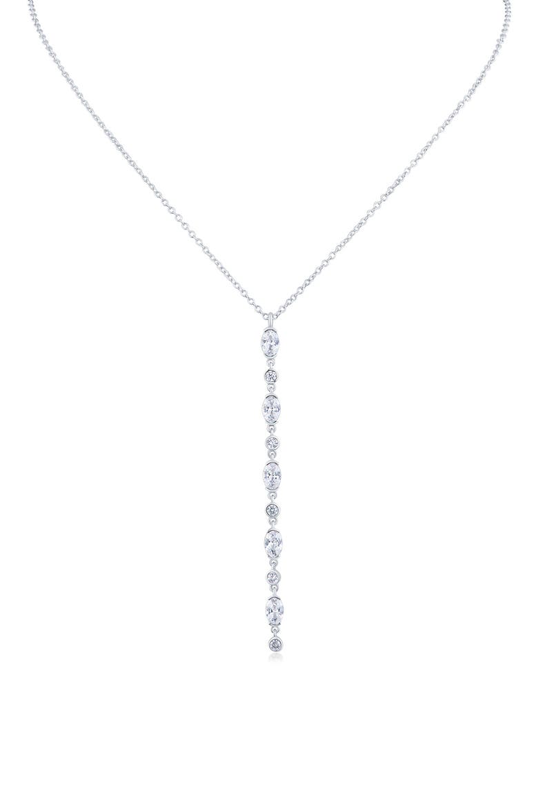 Oval Cubic Zirconia Linear Pendant Necklace, Main, color, CLEAR/ SILVER