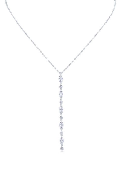 Oval Cubic Zirconia Linear Pendant Necklace