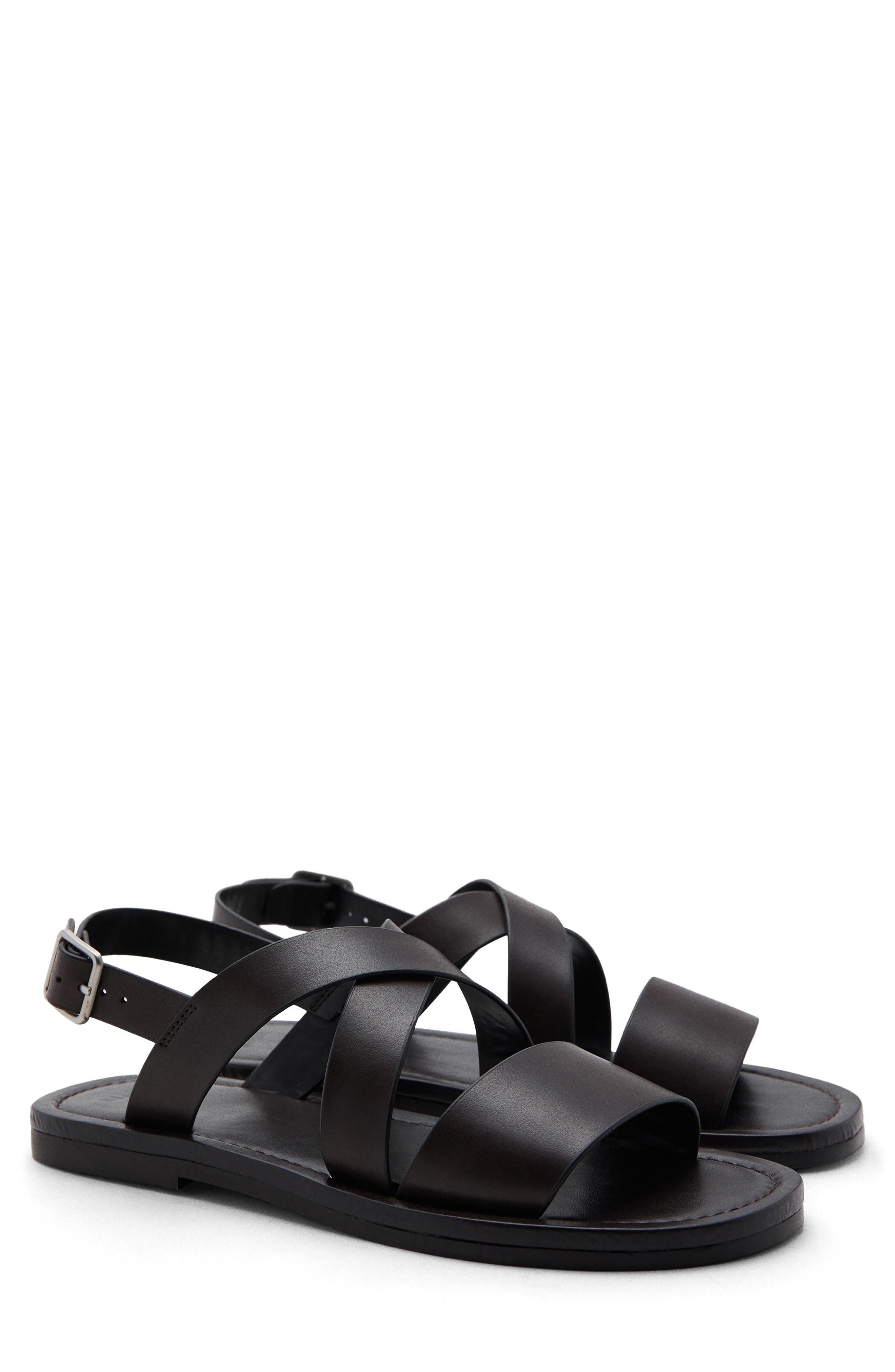 Crisscross Leather Sandal, Main, color, BROWN