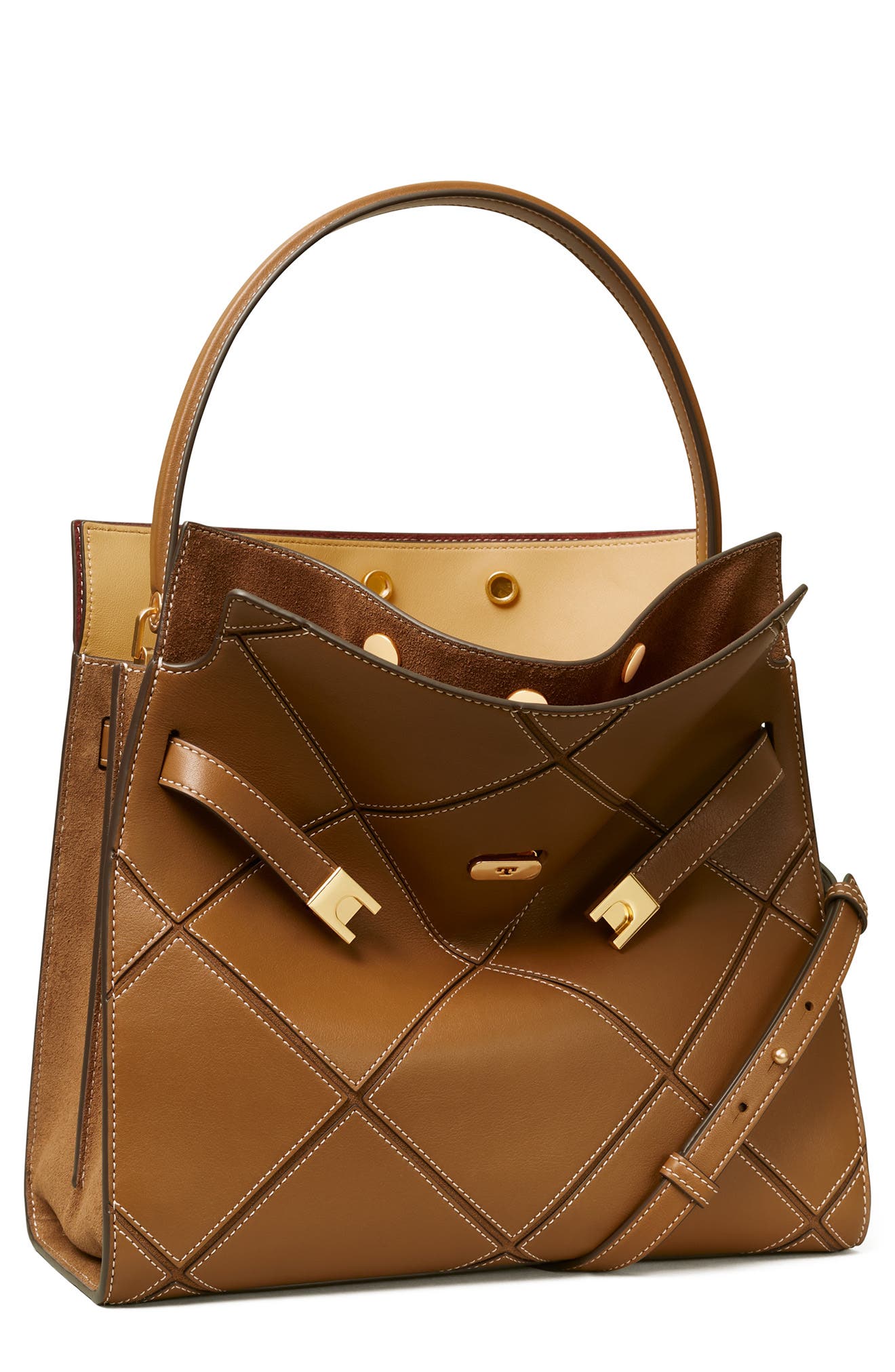 Tory Burch Lee Radziwill Leather Diamond Double Bag, Alternate, color, 