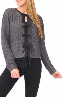 CeCe Bow Front Cable Stitch Cardigan