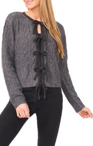 CeCe Bow Front Cable Stitch Cardigan
