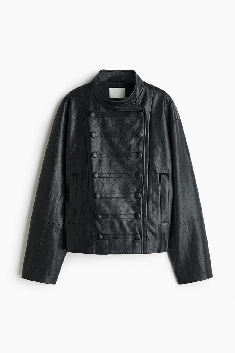 Coated Button-Detail Jacket, Alternate, color, Black