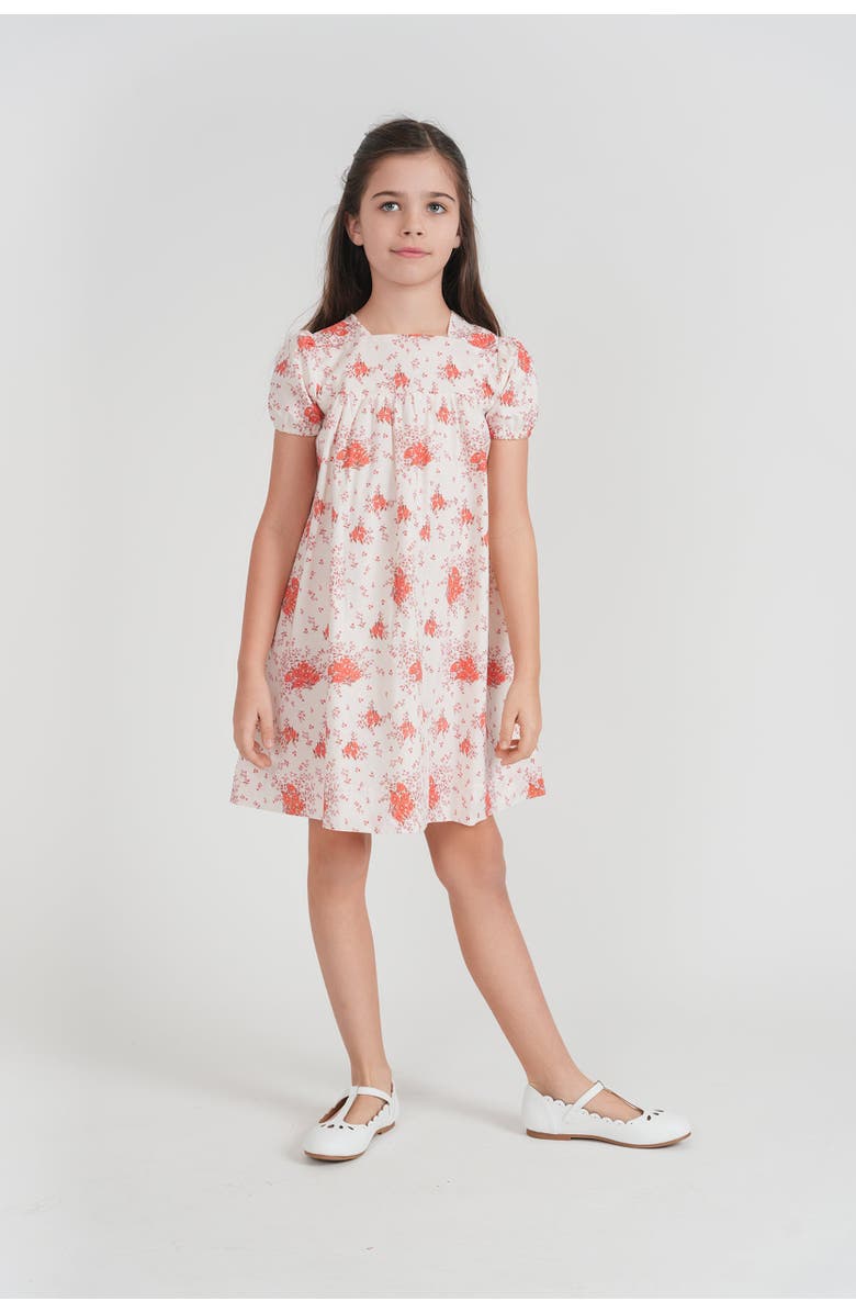 Space Grey Floral Print Woven Square Neckline and Puff Sleeves Dress, Alternate, color, Pink Floral