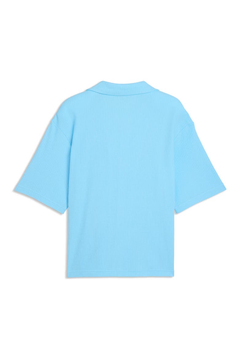 Wardrobe Essentials Waffle Knit Boxy Button-Up Shirt, Alternate, color, VIBRANT BLUE