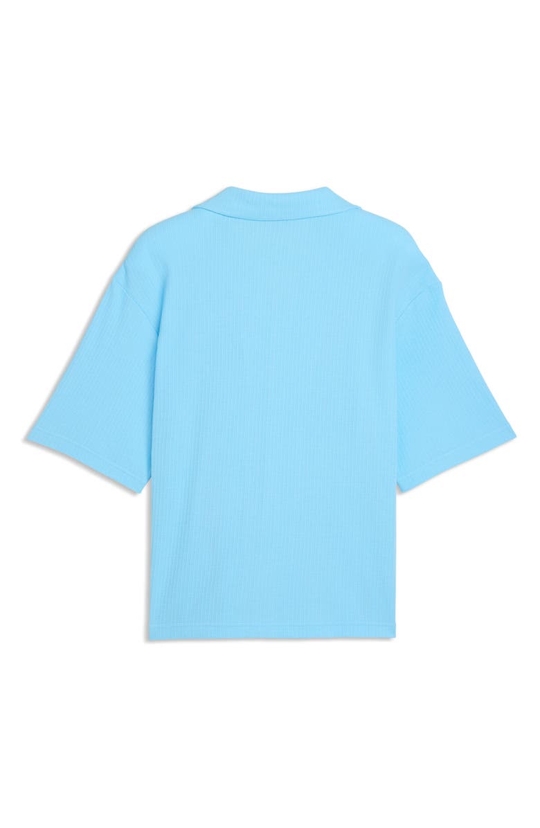 PUMA Wardrobe Essentials Waffle Knit Boxy Button-Up Shirt, Alternate, color, Vibrant Blue