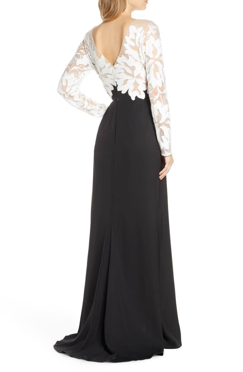 Tadashi Shoji Embroidered Long Sleeve Evening Gown, Alternate, color,