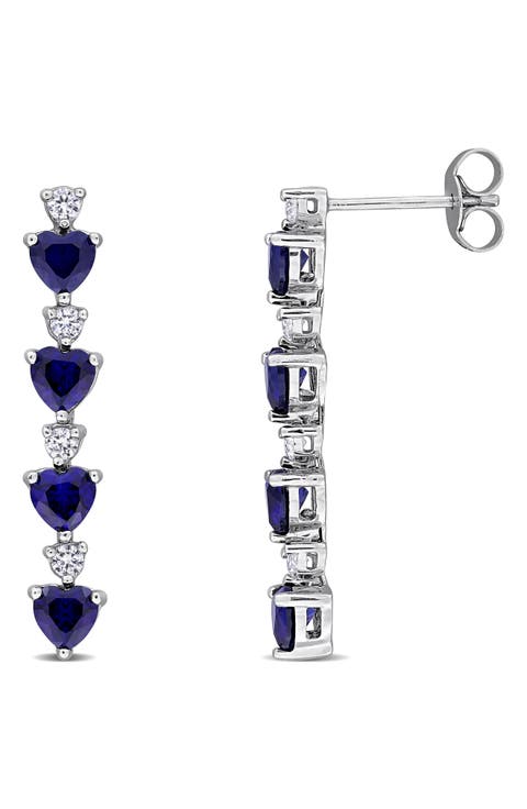 Created Sapphire & Cubic Zirconia Heart Linear Drop Earrings