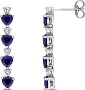 DELMAR Created Sapphire & Cubic Zirconia Heart Linear Drop Earrings