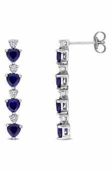 Created Sapphire & Cubic Zirconia Heart Linear Drop Earrings