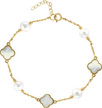 EFFY 14K Yellow Gold Clover Mother of Pearl & Freshwater