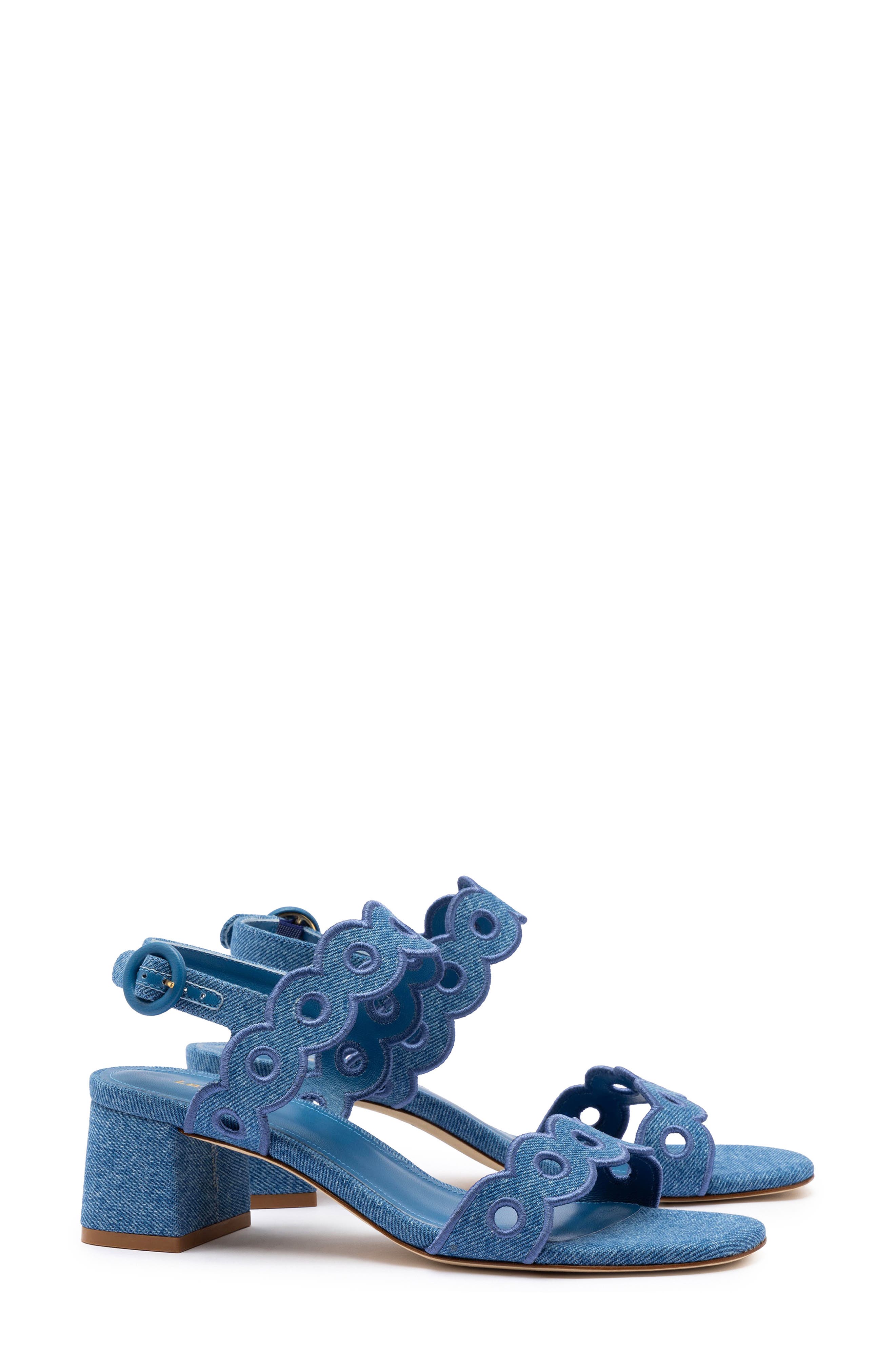 Larroudé Florence Broderie Ankle Strap Sandal, Main, color, 