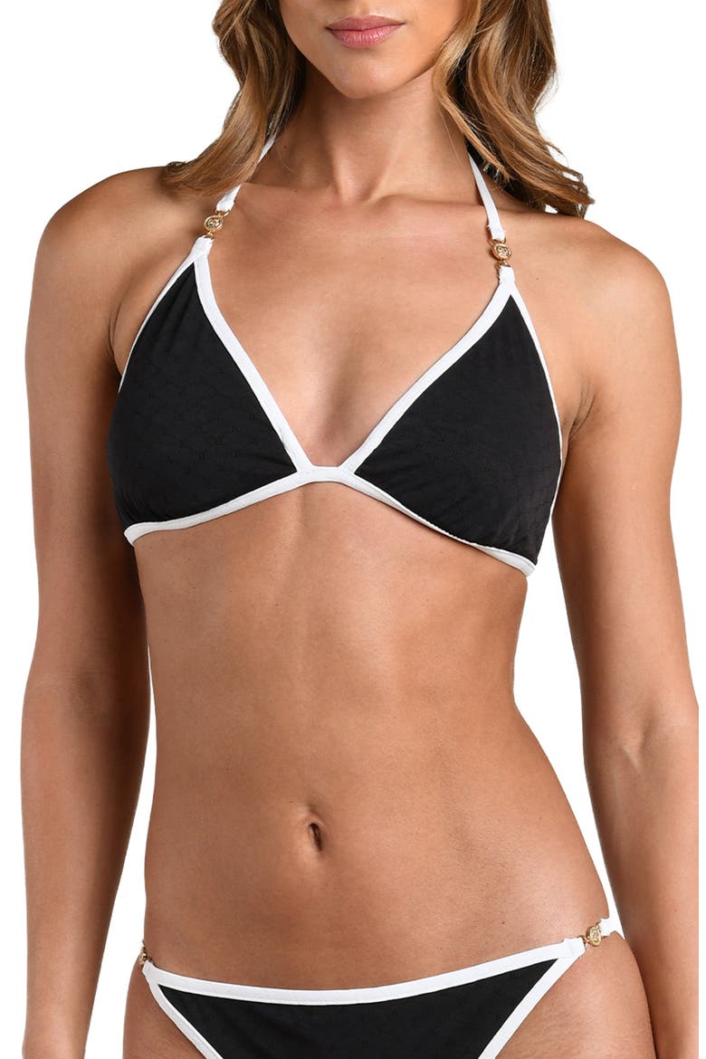 Fine Line Underwire Triangle Bikini Top, Main, color, BLACK