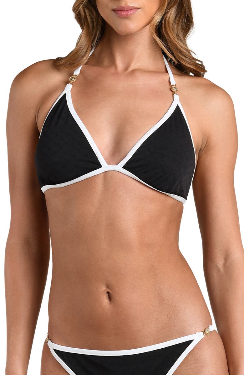 L'AGENCE Fine Line Triangle Bikini Top, Main, color, Black