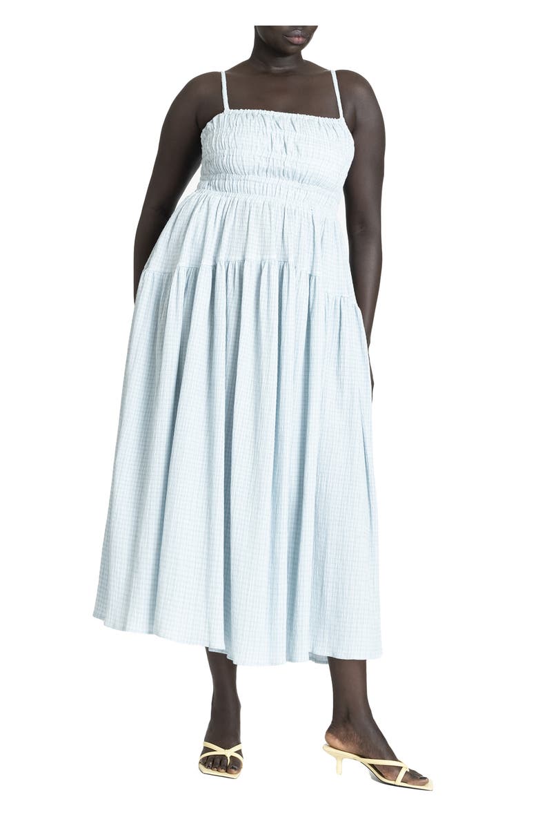 ELOQUII Smocked Tiered Maxi Dress, Main, color, 