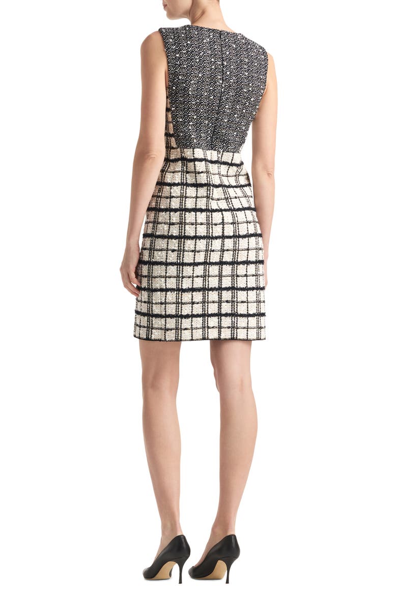 Plaid Sleeveless Tweed Knit Sheath Dress, Alternate, color, ECRU/ BLACK MULTI