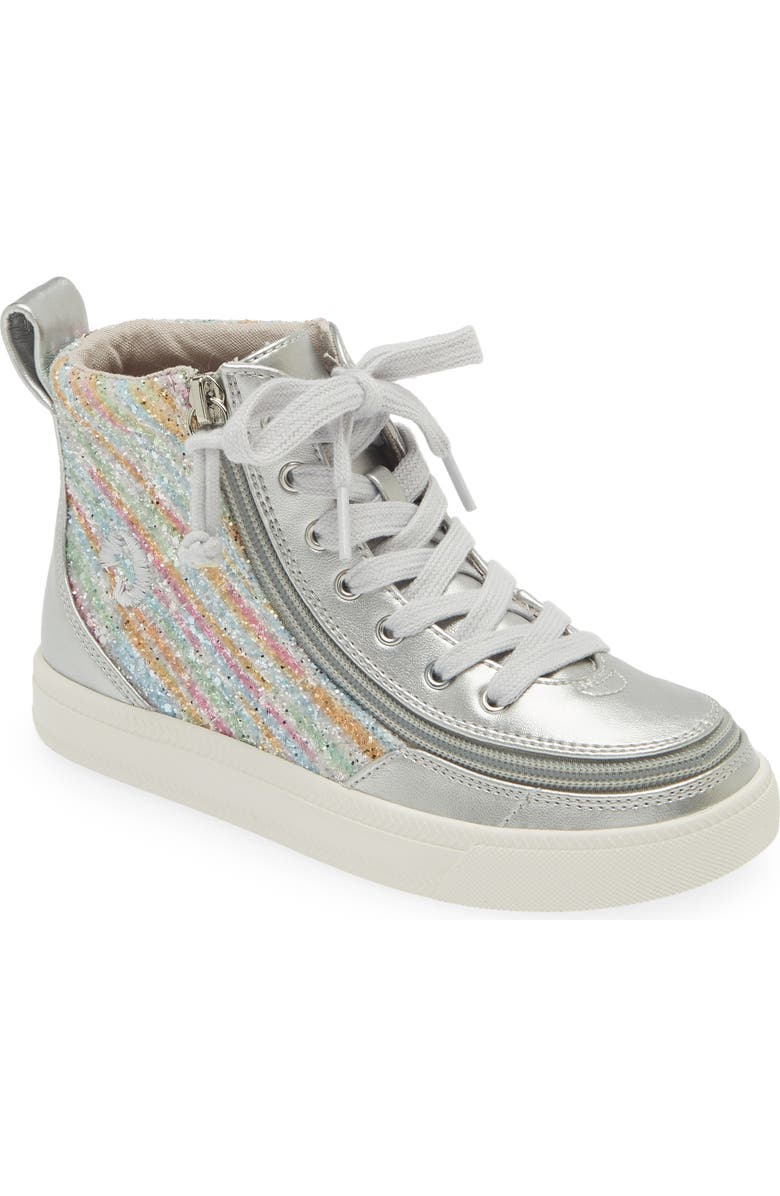 BILLY Footwear Kids' Classic High Top Sneaker, Main, color, Silver Rainbow