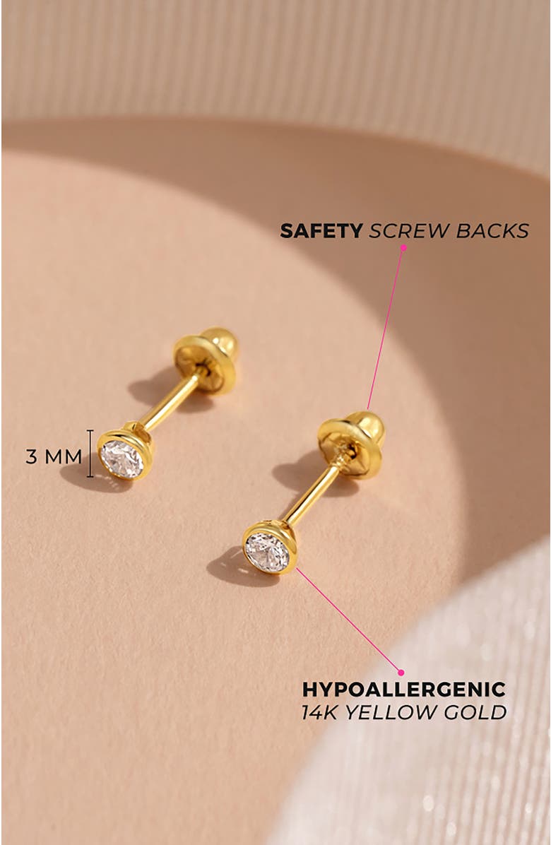 In Season Jewelry 14k Tiny Bezel Cubic Zirconia Earrings, Alternate, color, Gold