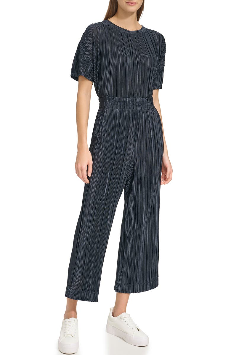 Andrew Marc Sport Crop Pull-On Plissé Pants, Alternate, color, 