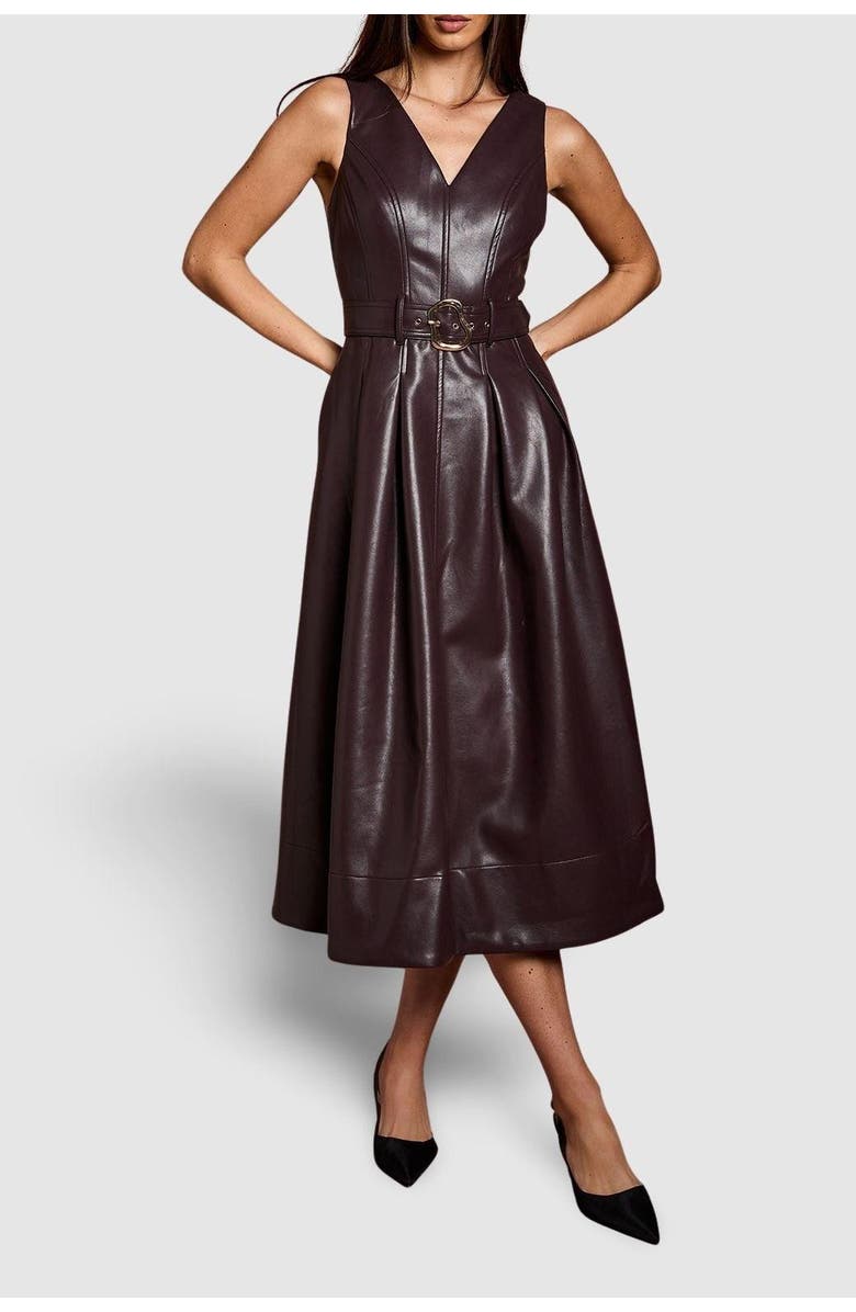 Coast Sleeveless Pu Belted Dress, Alternate, color, Brown