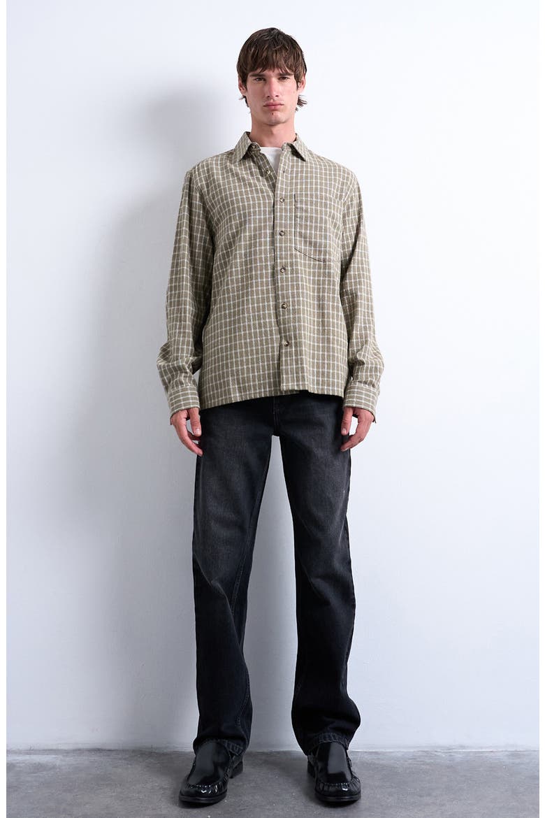Grid Check Relaxed Button-Up Shirt, Alternate, color, KHAKI