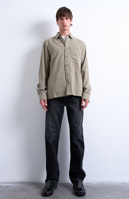 Topman Long Sleeve Relaxed Grid Plaid Shirt In Gray