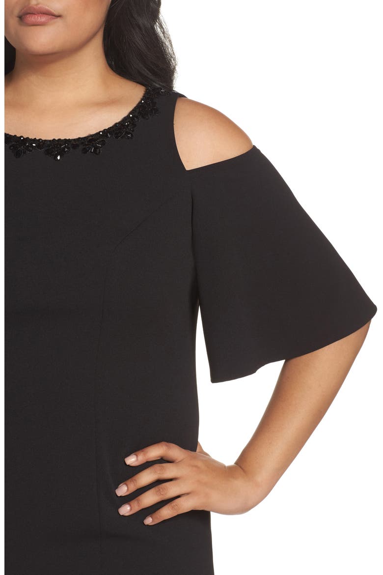 Embellished Cold Shoulder Shift Dress, Alternate, color, BLACK