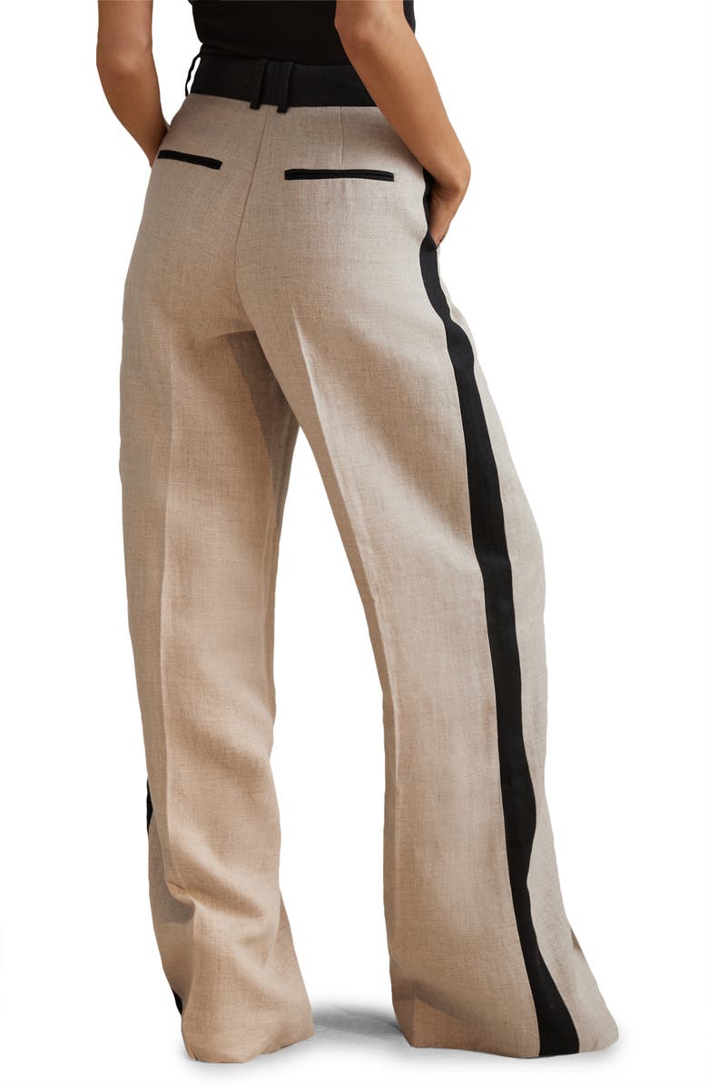 Reiss Luella Side Stripe Wide Leg Linen Pants, Alternate, color, Neutral