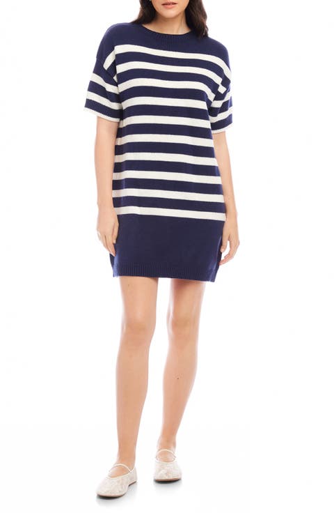Georgette Stripe Cotton Blend Sweater Dress