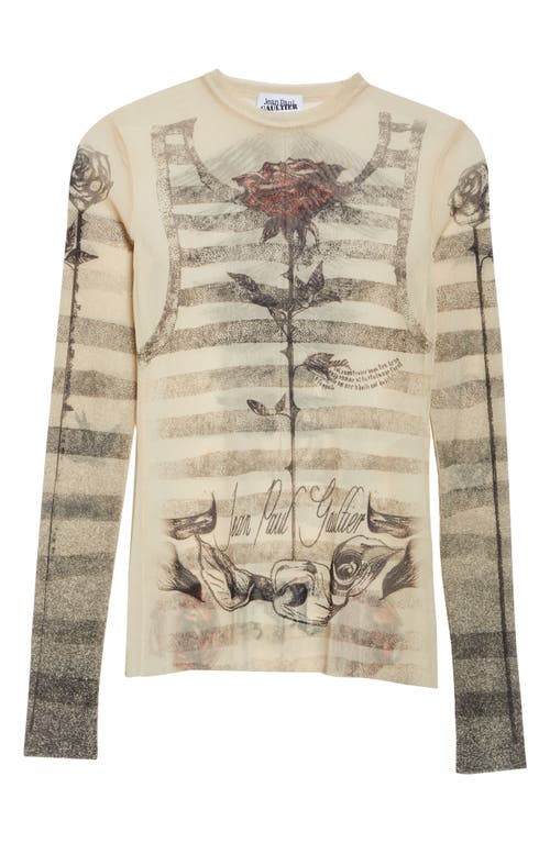 Shop Jean Paul Gaultier Tattoo Marinière Mesh Top In Ecru/black/red