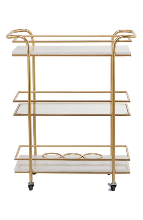 3-Tier Rolling Marble Bar Cart