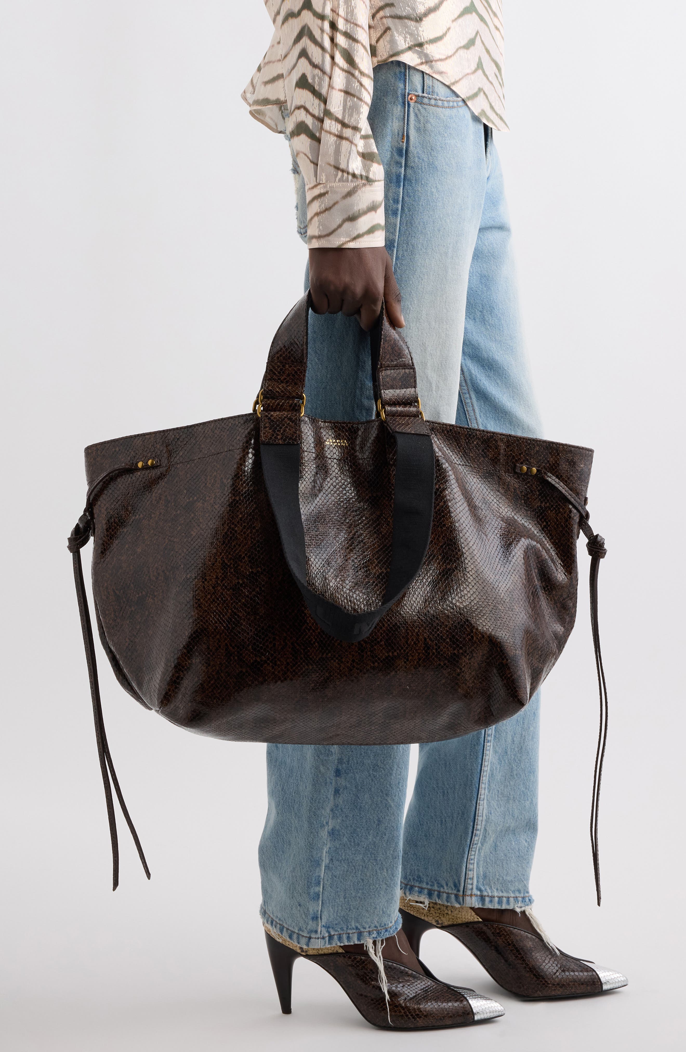 Large Wardy Snakeskin Embossed Leather Tote, Alternate, color, MOCHA 11MA